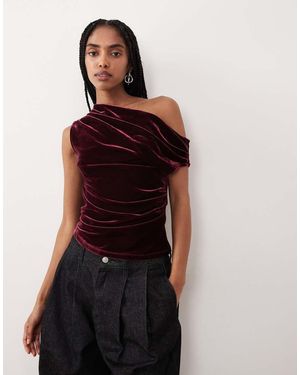Gina Tricot Asymmetric Velvet Top - Red