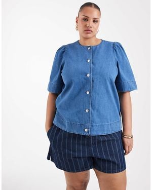 ONLY Short Sleeve Denim Blouse - Blue