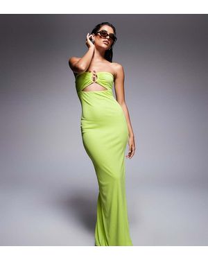 Kaiia Exclusive Double Layered Slinky Bandeau Hardware Bust Detail Thigh Split Maxi Dress - Green