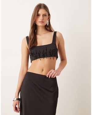 Mango Embellished Crop Top Co-ord - Black
