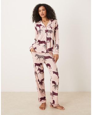 Chelsea Peers Poly Long Sleeve Revere Pyjama Set - Pink