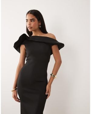 ASOS Twist Bardot Midi Dress With Corsage Back Detail - Black