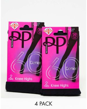 Pretty Polly Pack De 4 Pares De Medias Negras Por La Rodilla De 60 Deniers De - Rosa