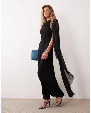 ASOS Maxi Cape Mesh Dress With Draped Bodice Detail - White
