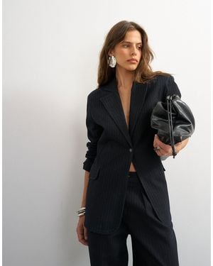 TOPSHOP X Cara Oversized Pinstripe Denim Co-Ord Blazer - Black