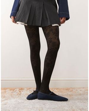 Monki Floral Lace Tights - Purple