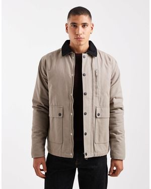 Threadbare Canvas Jacket With Front Pockets And Contrast Collar - Natural