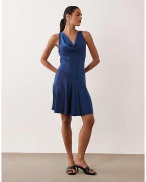 New Look Cowl Neck Satin Mini Dress - Blue
