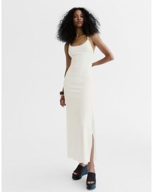 Bershka Rustic Strappy Midi Dress - White