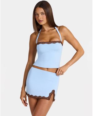 Oh Polly Modal Top Met Kanten Rand En Halternek - Blauw