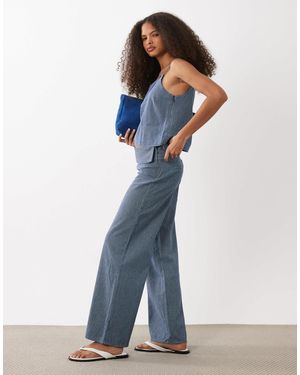 Mango Teen - jean d'ensemble à taille rabattue et rayures - Bleu
