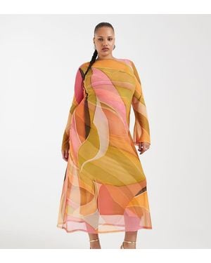 Never Fully Dressed Aria Long Sleeved Mesh Maxi Dress - Orange