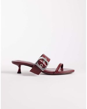 ASOS Happy Oversized Buckle Detail Heeled Mule Sandals - Pink