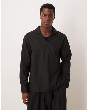 ASOS Relaxed Poplin V-neck Over The Head Shirt - Black