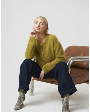 Brave Soul Long Sleeve Fluffy Knit Cardigan - Green