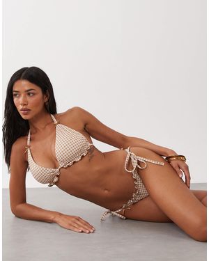 Peek & Beau – seitlich gebundene bikinihose mit em vichy-karomuster - Braun