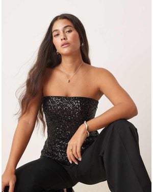 Abercrombie & Fitch Top A Tubino Senza Spalline Taglio Lungo Con Paillettes - Nero
