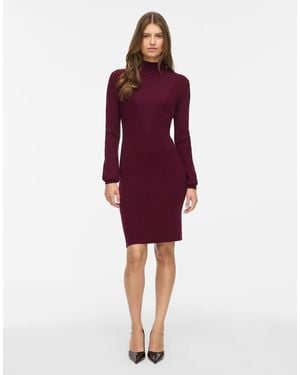Vila Kalia Vestido Corto Entallado De Manga Larga Y Cuello Alto En Morado-Rojo