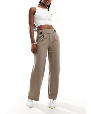 Jdy High Waisted Crop Wide Fit Tailored Pants - Natural