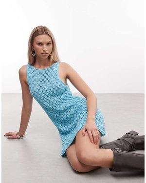Reclaimed Vintage Crochet Mini Dress - Blue