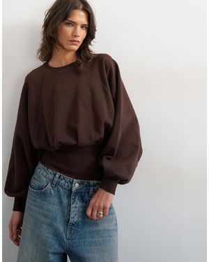 TOPSHOP Raglan Cinch Waist Ruched Sweatshirt - Brown