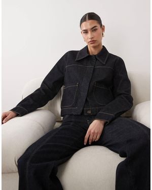 Mango Cropped Denim Jacket With Contrast Stitch - Black