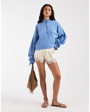 Free People Celeste Quarter Zip - Blue