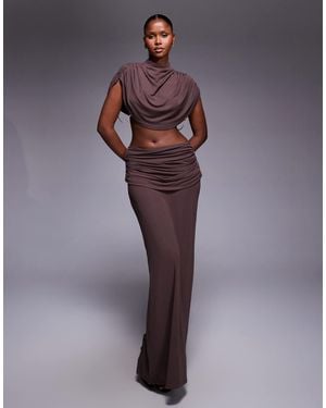 HEIRESS BEVERLY HILLS Premium Cotton Blend Ruched Draped Waist Detail Maxi Skirt - Purple