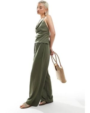 Vero Moda Linen Look High Waist Wide Leg Trouser Co-ord - Green
