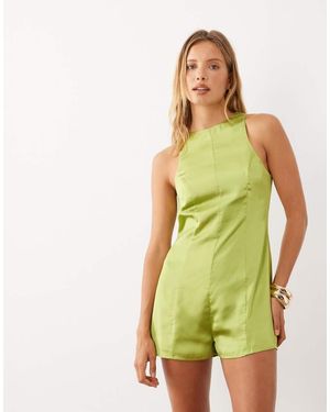 ASOS Racer Satin Playsuit - Green