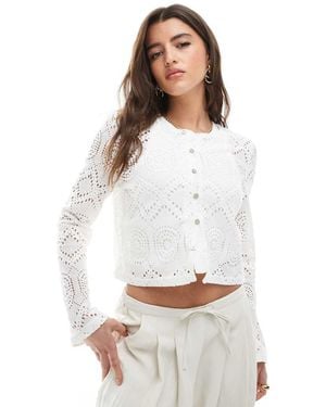 Pieces Diamond Pattern Knitted Cardigan - White