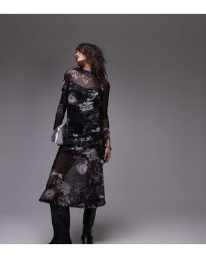 AllSaints Vestido Midi Negro Estampado De Malla Hanna Exclusivo En Asos De - Gris