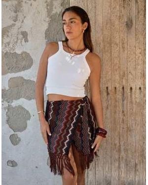 4th & Reckless X Luana Barron Knitted Tassel Edge Wrap Beach Skirt - Brown