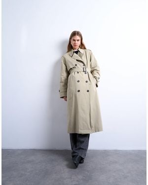 TOPSHOP 2 In 1 Borg Trench With Detachable Lining In Stone - White