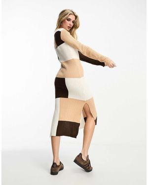 VIOLET ROMANCE Ribbed Knitted Midi Dress - Natural