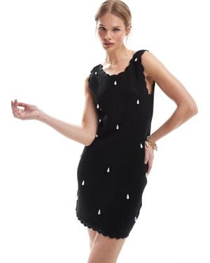 4th & Reckless Crochet Pearl Embellished Scallop Trim Mini Beach Dress - Black