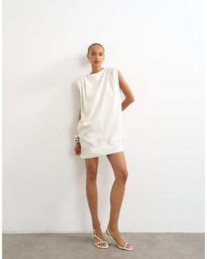 TOPSHOP Mini Jurk Met Structuur En Schoudervullingen - Wit