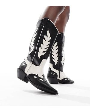 SEQWL Wide Fit Embossed Western Boots - Black