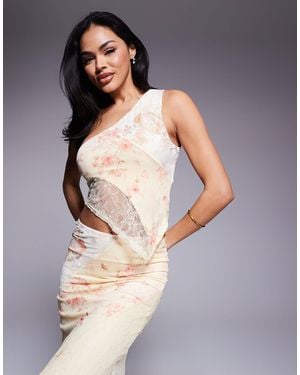 Love Triangle Asymmetric Spliced Floral Lace Top Co-ord - Gray