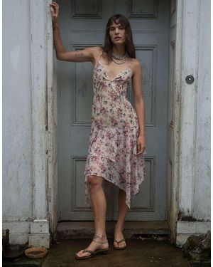 Muse Assembly Crinkle Chiffon V-neck Asymmetric Hem Midaxi Dress - Pink
