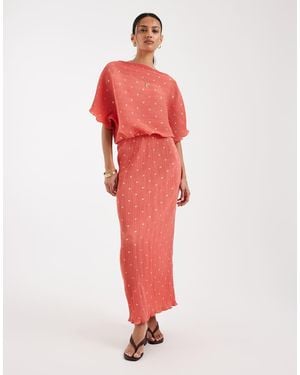 Never Fully Dressed Tilly Off Shoulder Plisse Maxi Dress - Red