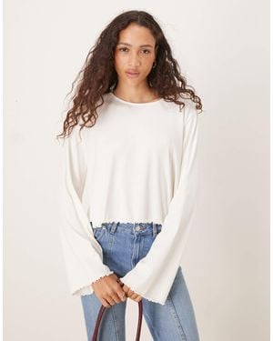 ASOS Lettuce Hem Long Sleeve T-Shirt - White