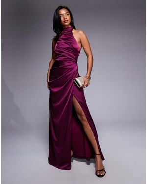 TFNC London Satin High Neck Maxi Dress - Purple