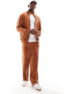 KTZ Velour Straight Leg joggers Co-ord With Script Logo - Brown