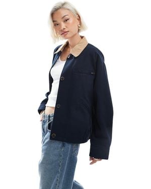 ASOS Bomber Barn Jacket With Camel Collar - Blue
