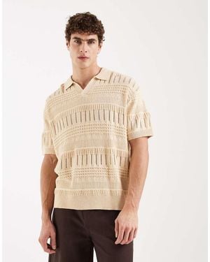 Redefined Rebel Adam Boxy Fit Short Sleeve Knit Polo - Natural
