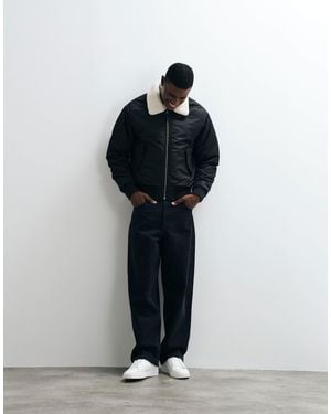 Blend 100% Nylon Bomber Jacket With Contrast Collar - Black