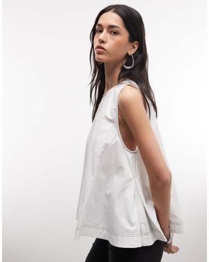ASOS Contrast Stitch Sleeveless Volume Top - White
