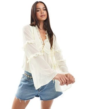 ASOS Chiffon Ruffle Detail Blouse - White