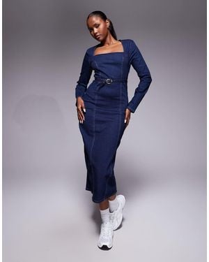 River Island Denim Belted Bodycon Dress - Blue